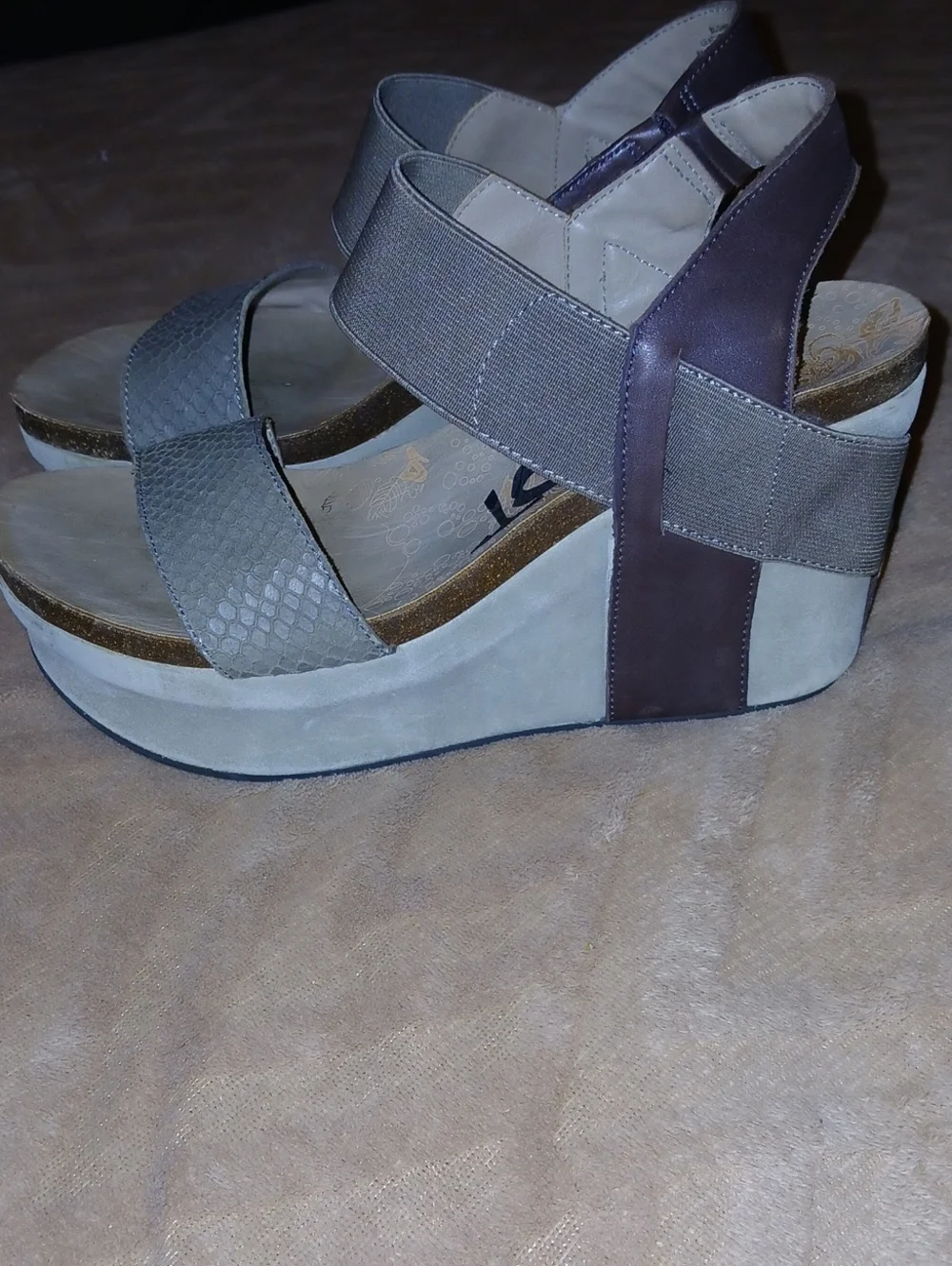 Womens OTBT Bushnell Brown Tan Suede Wedge Platform Wedge Strappy Sandals Sz:6.5